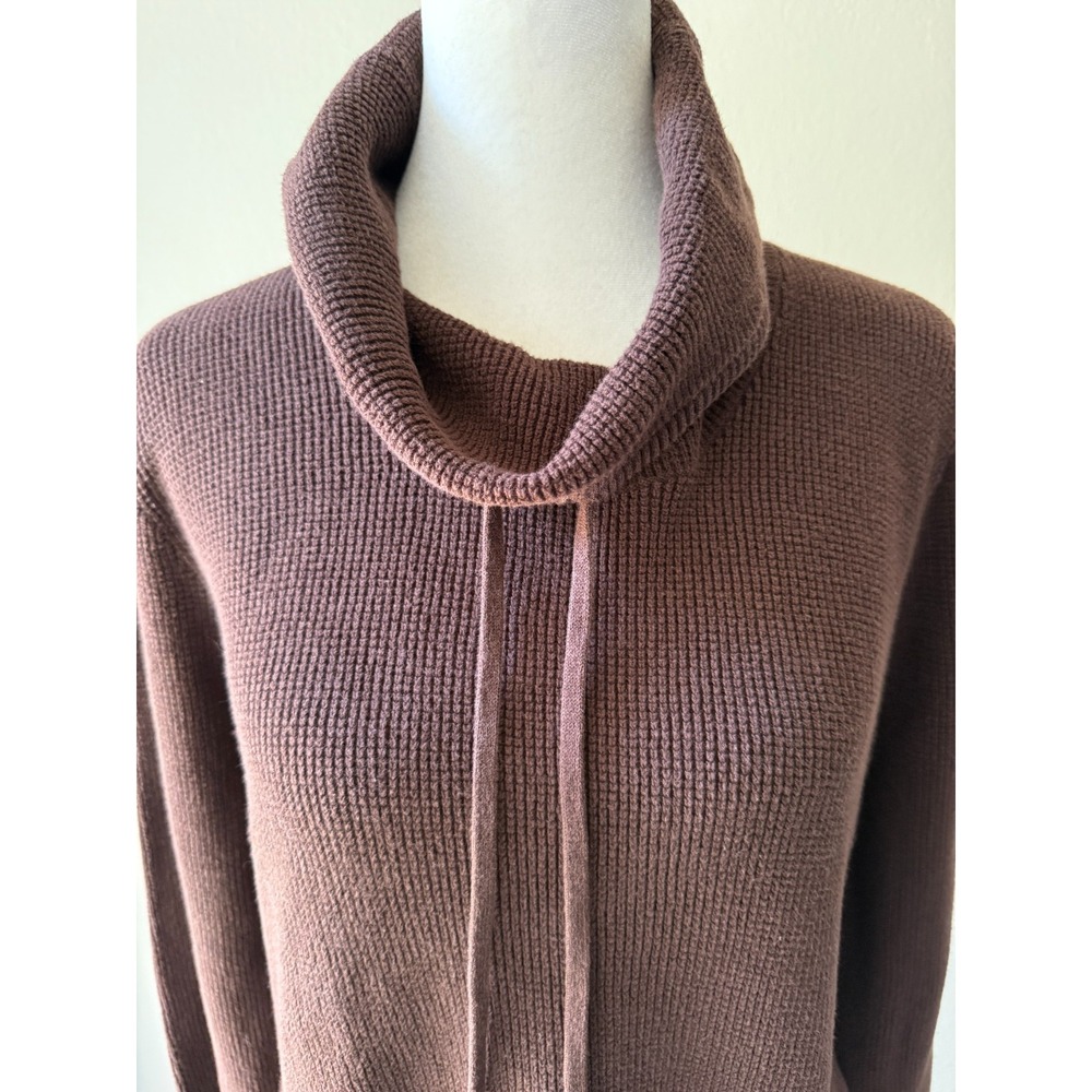 Lauren Ralph Lauren Brown Knit Cowl Neck Pullover Sweater S/M Cotton Drawstring - Picture 6 of 15